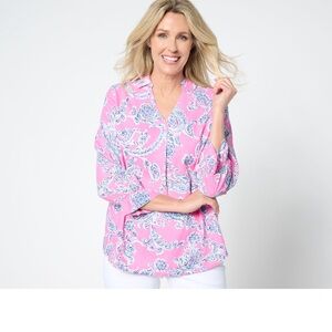 Belle by Kim Gravel Pink and Blue Paisley Blouse